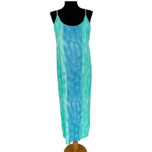 Jams World Watercolor Blue and Green Tie-Dye Midi Thin Strap Dress